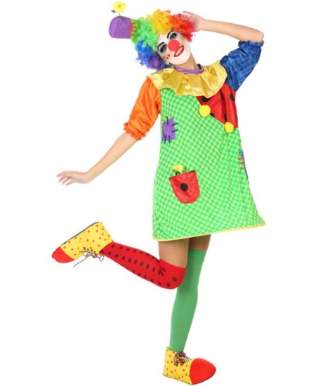 DISFRAZ DE PAYASA VESTIDO CON ARO PARA MUJER