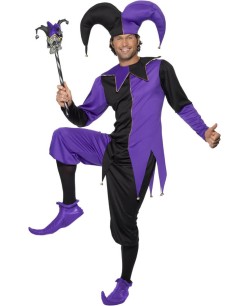 DISFRAZ DE BUFÓN MEDIEVAL MORADO Y NEGRO