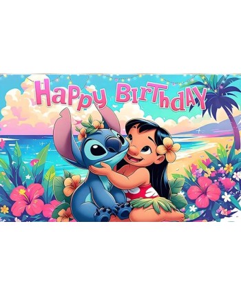 FONDO DECORACION LILO Y STITCH HAPPY BIRTHDAY