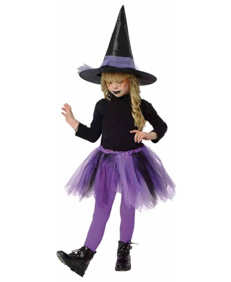 SET BRUJA TUTU Y SOMBRERO MORADO PARA NIÑA