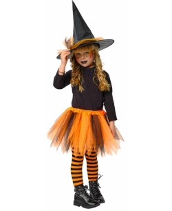 SET BRUJA TUTU Y SOMBRERO NARANJA PARA NIÑA