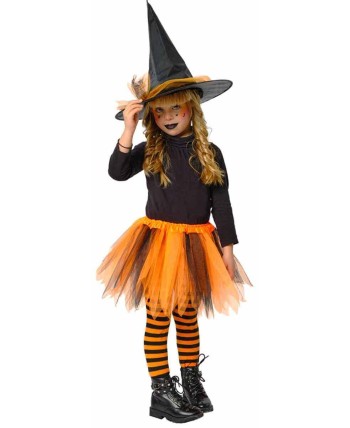 SET BRUJA TUTU Y SOMBRERO NARANJA PARA NIÑA