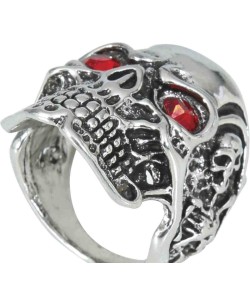 ANILLO CALAVERA PLATEADA OJOS ROJOS 2