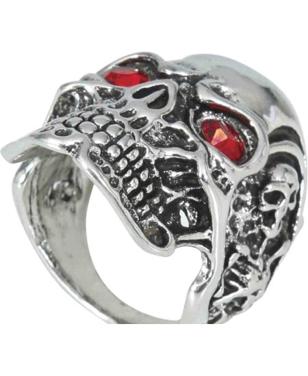 ANILLO CALAVERA PLATEADA OJOS ROJOS