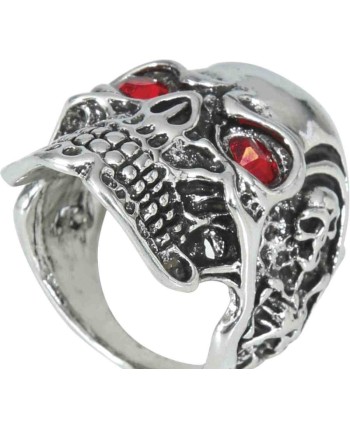 ANILLO CALAVERA PLATEADA OJOS ROJOS