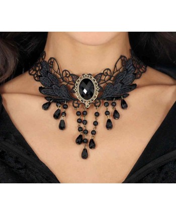 GARGANTILLA NEGRA ENCAJE CON BROCHE NEGRO