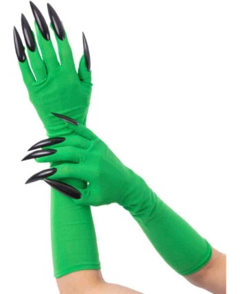 GUANTES VERDES CON UÑAS NEGRAS