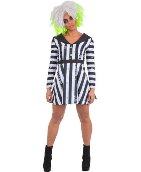 DISFRAZ DE BEETLEJUICE MUJER VESTIDO DETALLES VERDES PARA MUJER