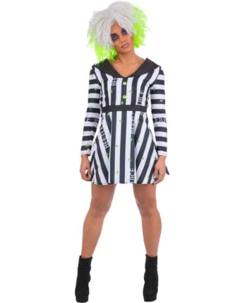 DISFRAZ DE BEETLEJUICE MUJER VESTIDO DETALLES VERDES PARA MUJER