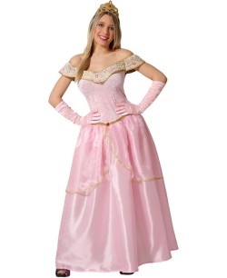 DISFRAZ DE PRINESA ROSA CUELLO DORADO PARA MUJER