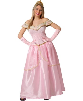 DISFRAZ DE PRINESA ROSA CUELLO DORADO PARA MUJER