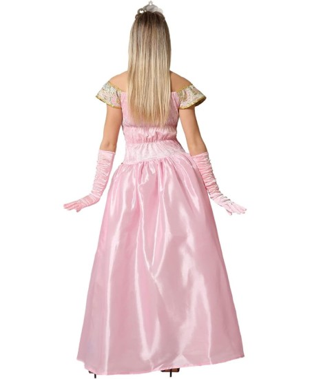 DISFRAZ DE PRINESA ROSA CUELLO DORADO PARA MUJER