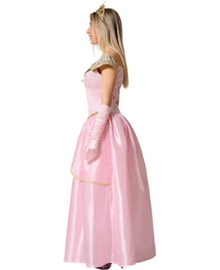 DISFRAZ DE PRINESA ROSA CUELLO DORADO PARA MUJER