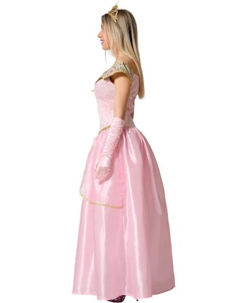 DISFRAZ DE PRINESA ROSA CUELLO DORADO PARA MUJER