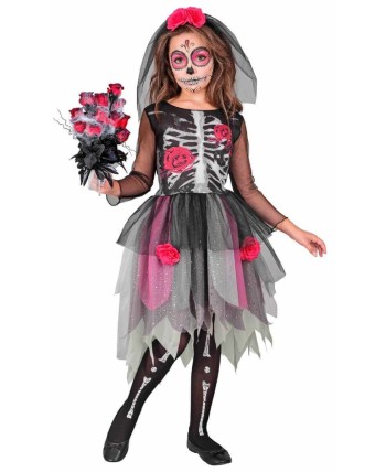 DISFRAZ DE CATRINA TUL ROSA PARA NIÑA
