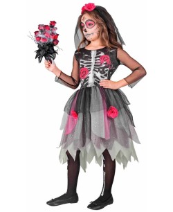 DISFRAZ DE CATRINA TUL ROSA INFANTIL 2