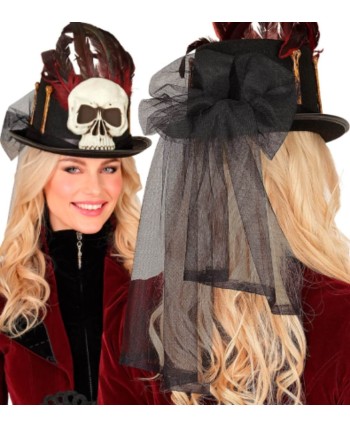 CHISTERA CALAVERA GIGANTE Y PLUMAS NEGRA DELUXE