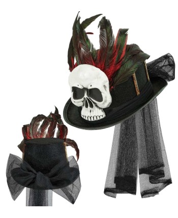 CHISTERA CALAVERA GIGANTE Y PLUMAS NEGRA DELUXE