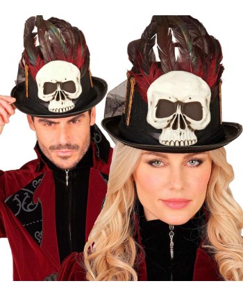 CHISTERA CALAVERA GIGANTE Y PLUMAS NEGRA DELUXE