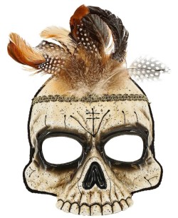 CARETA CALAVERA MEDIA CARA CON PLUMAS