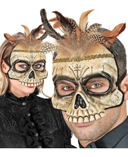 CARETA CALAVERA MEDIA CARA CON PLUMAS 2