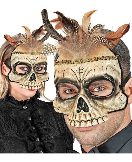 CARETA CALAVERA MEDIA CARA CON PLUMAS