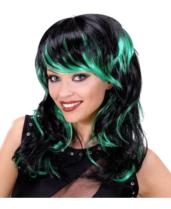 PELUCA MORENA CON MECHAS DE COLORES