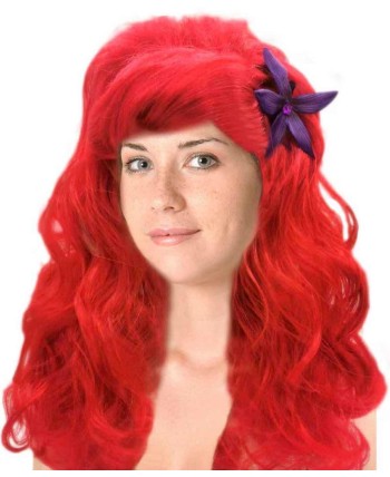 PELUCA SIRENITA ROJA CON FLOR LILA