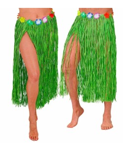 FALDA HAWAIANA VERDE LARGA CON FLORES