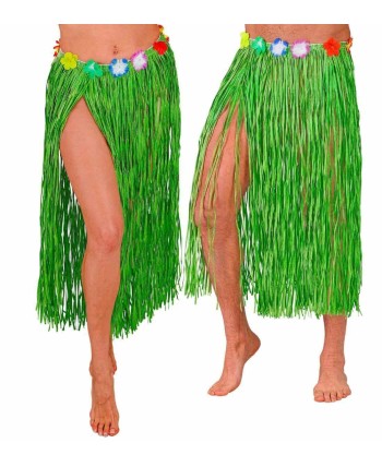 FALDA HAWAIANA VERDE LARGA CON FLORES