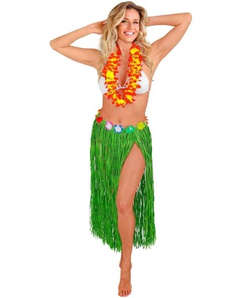 FALDA HAWAIANA VERDE LARGA CON FLORES