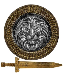 ESCUDO Y ESPADA GLADIADOR ROMANO LEON