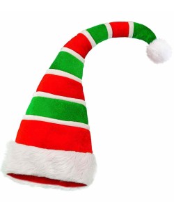 SOMBRERO ELFO ROJO Y VERDE RAYAS POMPON BLANCO