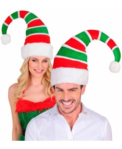SOMBRERO ELFO ROJO Y VERDE RAYAS POMPON BLANCO 2