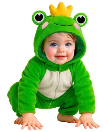 DISFRAZ DE RANA CON CORONA BEBE
