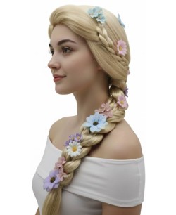PELUCA TRENZA RUBIA CON FLORES