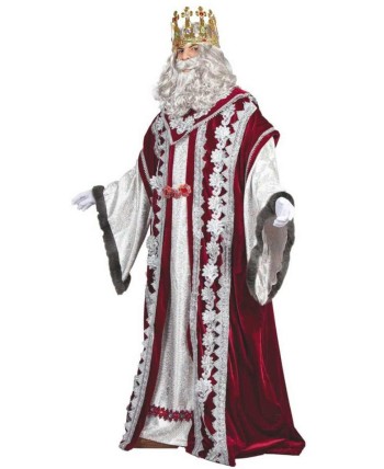 TRAJE REY MELCHOR ROJO Y PLATEADO PARA HOMBRE