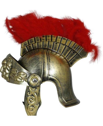 CASCO ROMANO GLADIADOR DORADO CRESTA ROJA