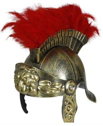 CASCO ROMANO GLADIADOR DORADO CRESTA ROJA