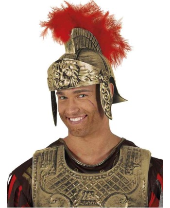 CASCO ROMANO GLADIADOR DORADO CRESTA ROJA
