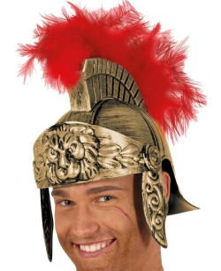 CASCO ROMANO GLADIADOR DORADO CRESTA ROJA 2