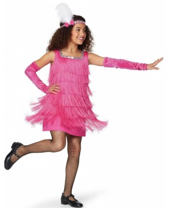 DISFRAZ DE CHARLESTON ROSA FLECOS PARA NIÑA