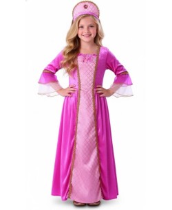 DISFRAZ DE PRINCESA ROSA CON RIBETES DORADOS