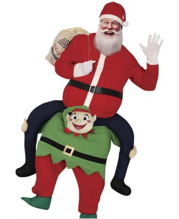 DISFRAZ DE ELFO A HOMBROS PAPA NOEL
