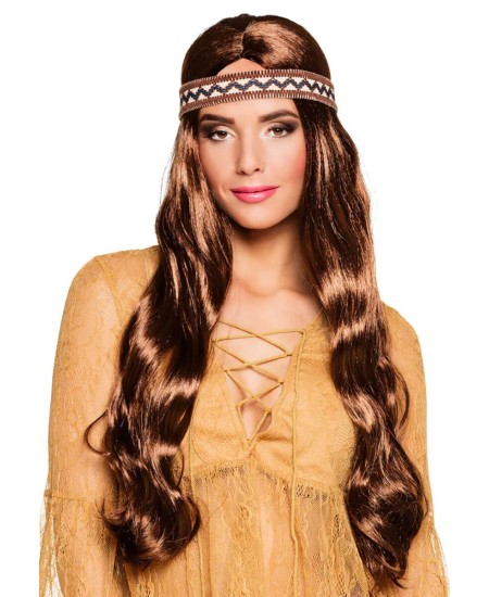 PELUCA ONDULADA CASTAÑA SIN FLEQUILLO LARGA