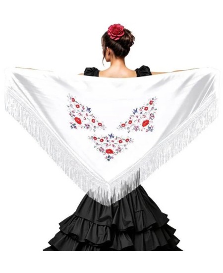 MANTON DE SEVILLANA BORDADO BLANCO
