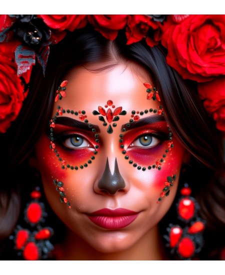 GEMMAS ADHESIVAS CALAVERA MEJICANA ROJO Y NEGRO