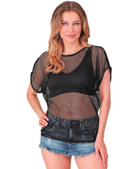 CAMISETA DE RED NEGRA MUJER MANGA CORTA