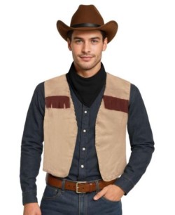 CHALECO VAQUERO MARRON FLECOS