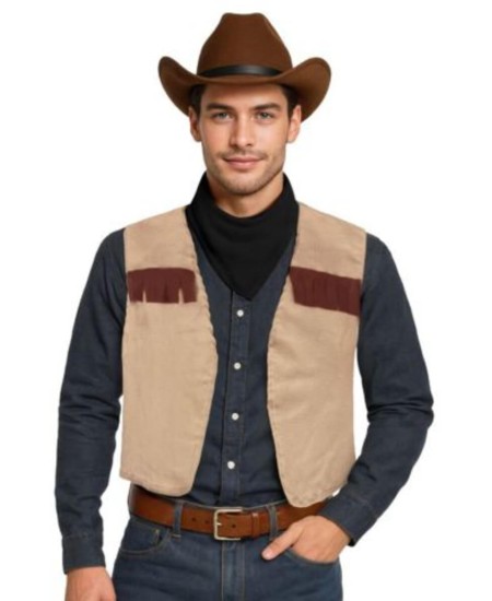 CHALECO VAQUERO MARRON FLECOS